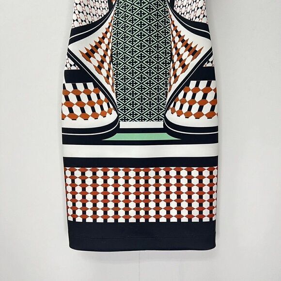 Clover Canyon Neoprene Sheath Dress Earth Tones Bold Print Graphic Sleeveless XS - Picture 3 of 11